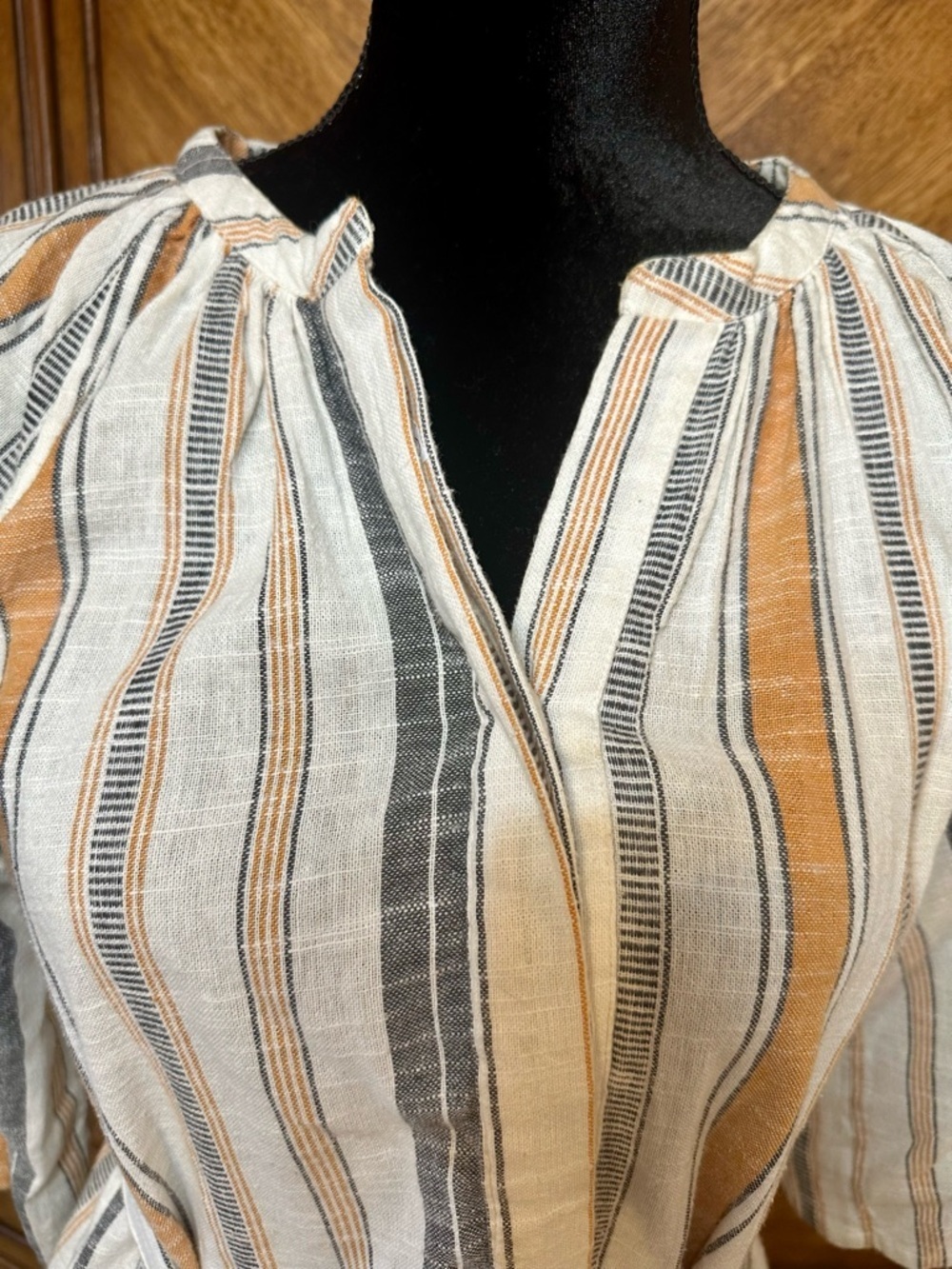 Maisie Resort Midi Dress Medium Stripe Cotton Pockets Belted Side Slit - Picture 7 of 11